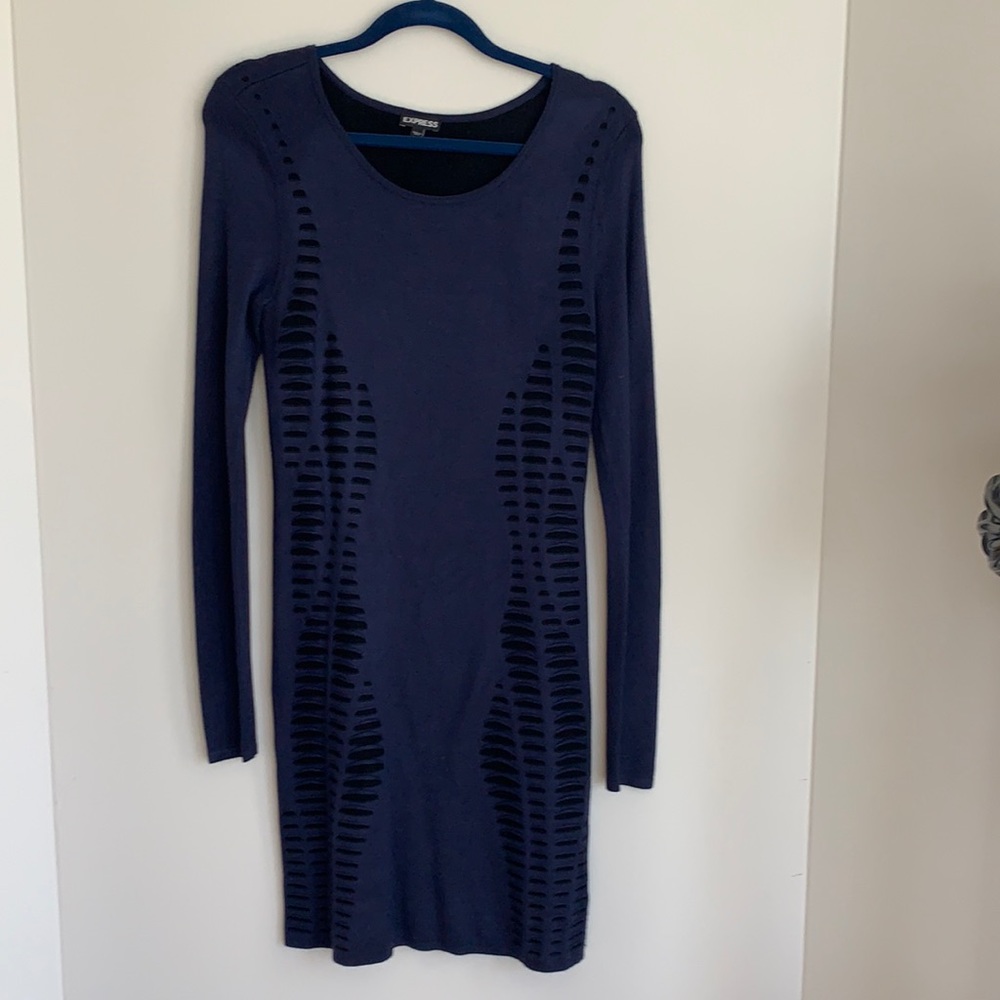 Long sleeve blue sweater dress